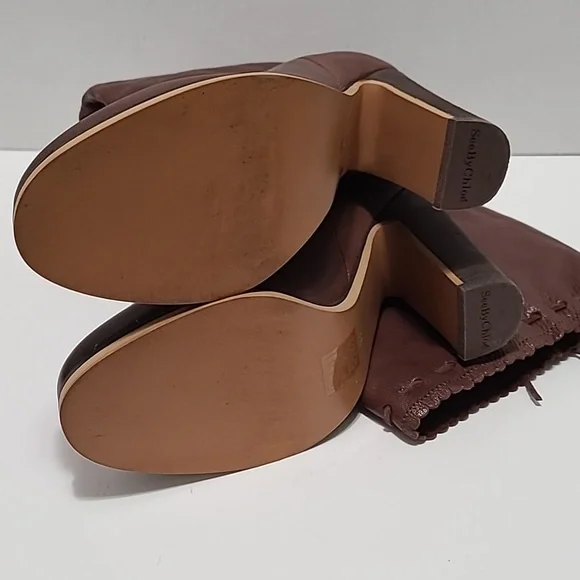 See by Chloe Genuine Brown Leather Heeled Boots Size 7/38 - Picture 10 of 16